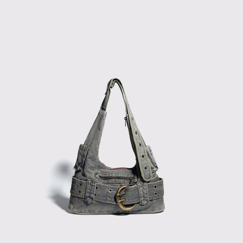 2000s Denim Buckle Shoulder Bag