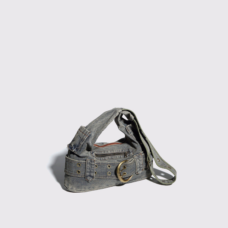 2000s Denim Buckle Shoulder Bag