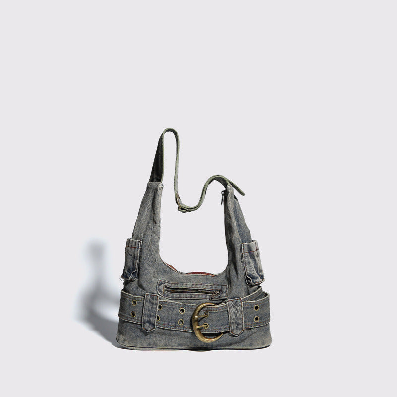 2000s Denim Buckle Shoulder Bag
