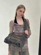 2000s Denim Buckle Shoulder Bag