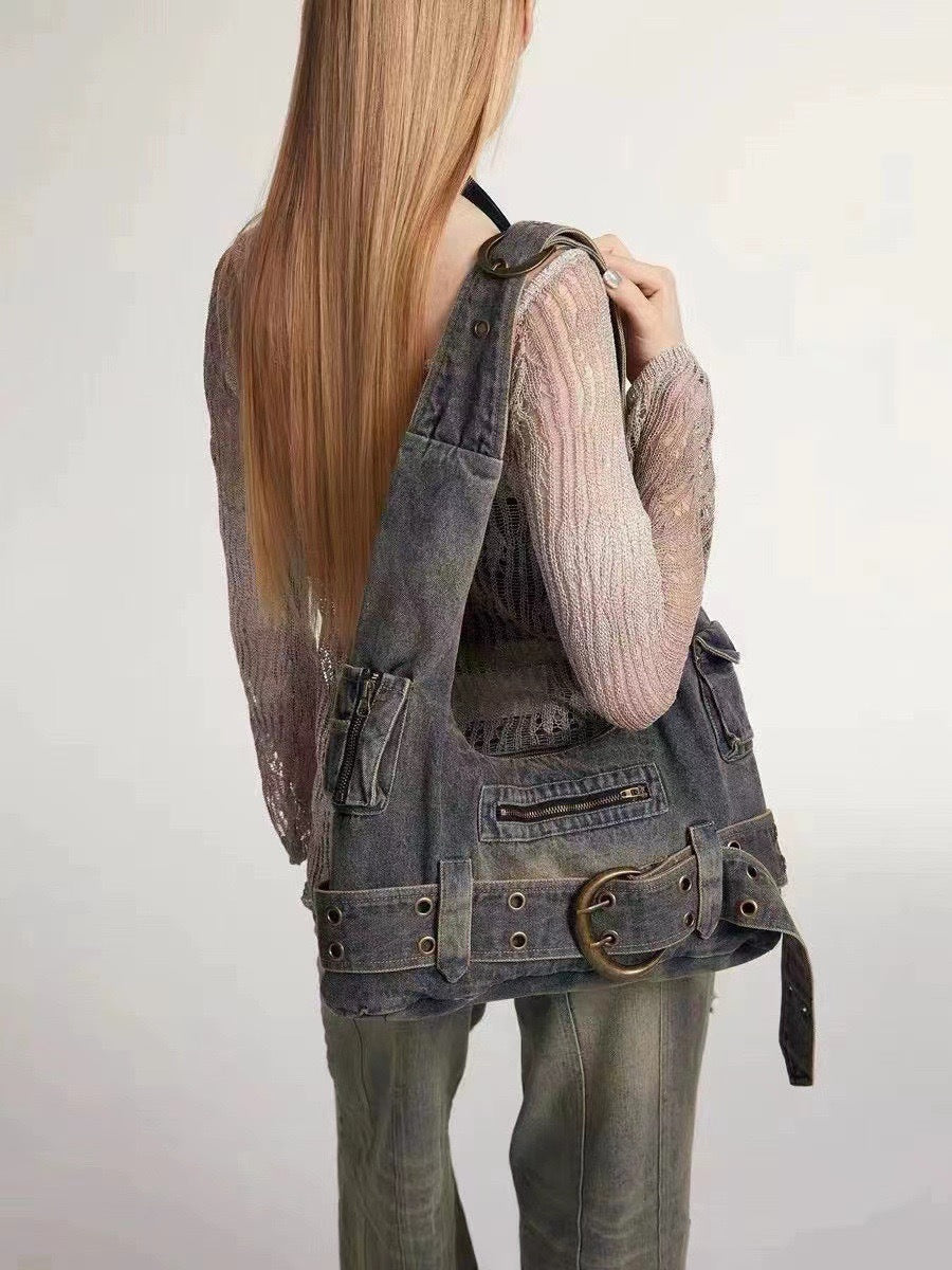 2000s Denim Buckle Shoulder Bag