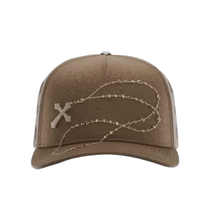 Shiny Long Chain Cap - Brown