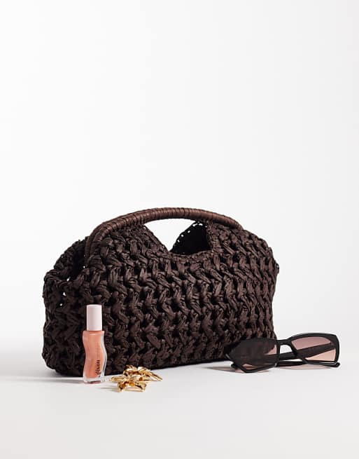 Crochet Straw Frame Clutch Bag