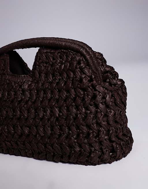 Crochet Straw Frame Clutch Bag