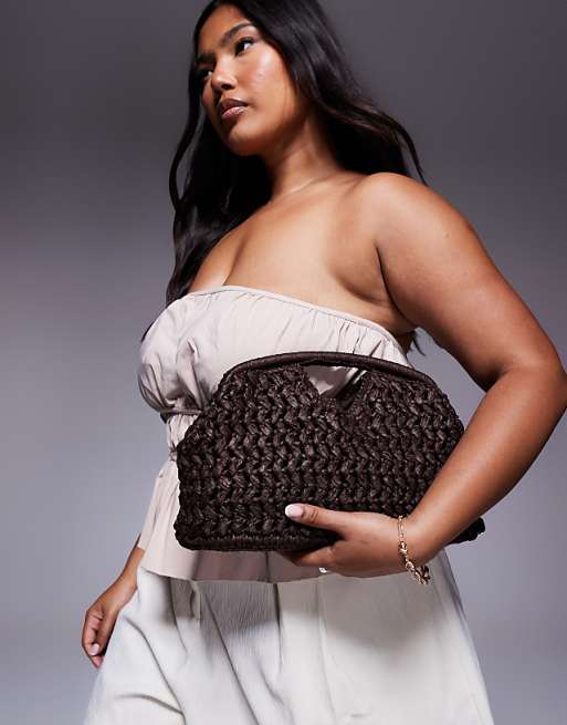 Crochet Straw Frame Clutch Bag