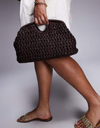 Crochet Straw Frame Clutch Bag