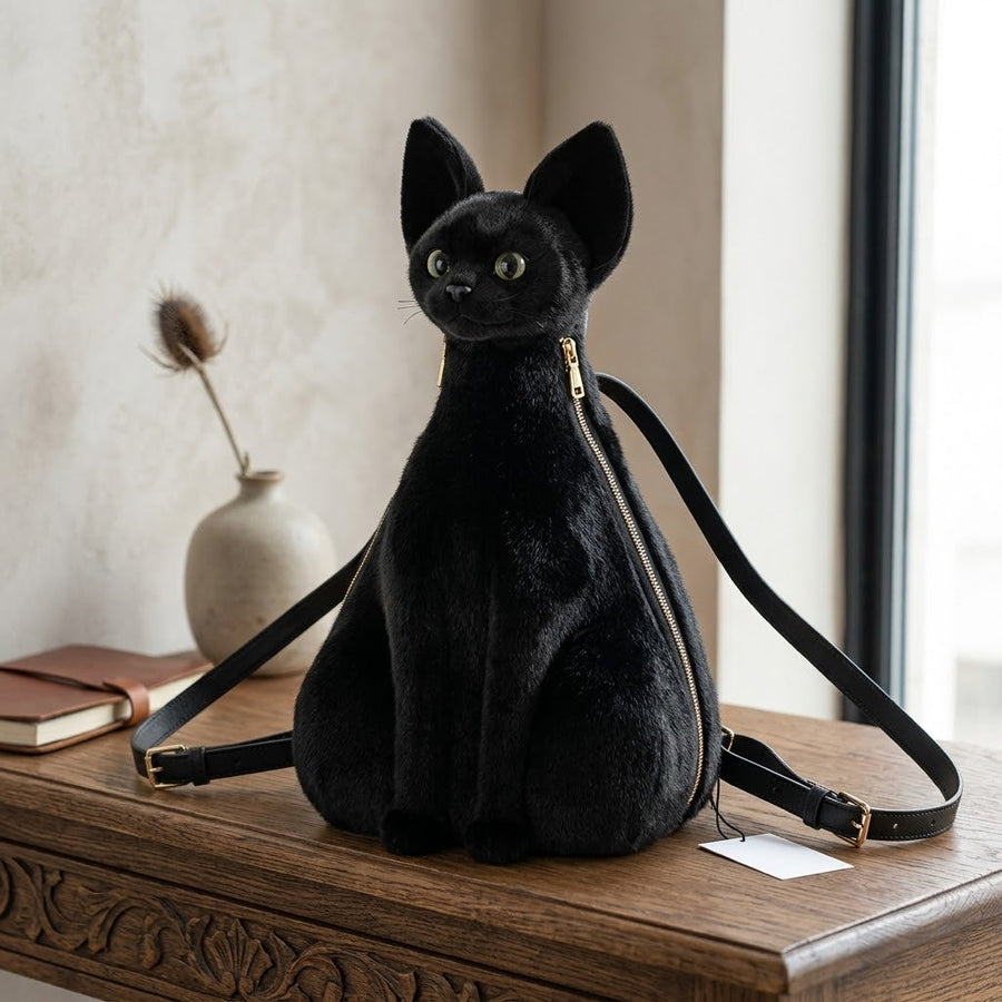 Black Sphinx Cat Sculpted Backpack