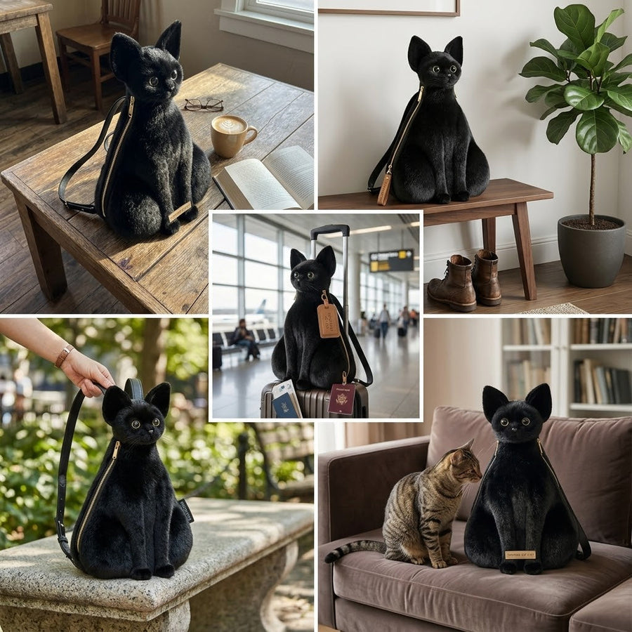 Black Sphinx Cat Sculpted Backpack