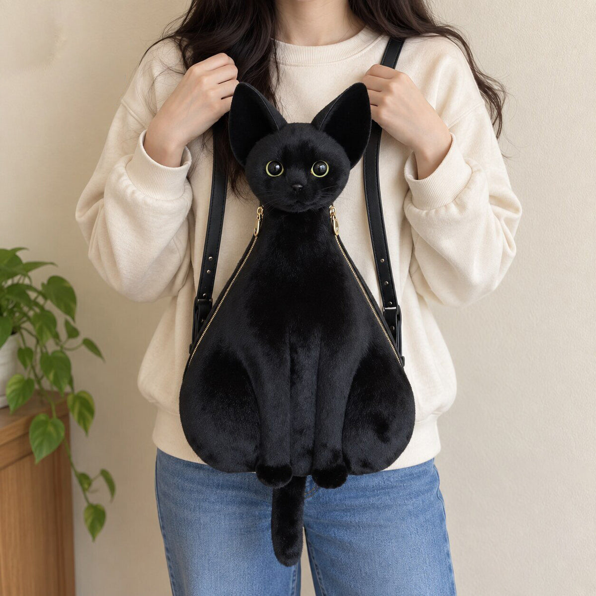 Black Sphinx Cat Sculpted Backpack