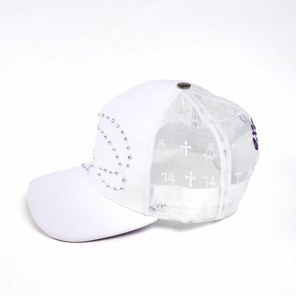 Shiny Long Chain Cap - White